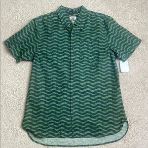 Green Chevron Casual Button Down Shirt